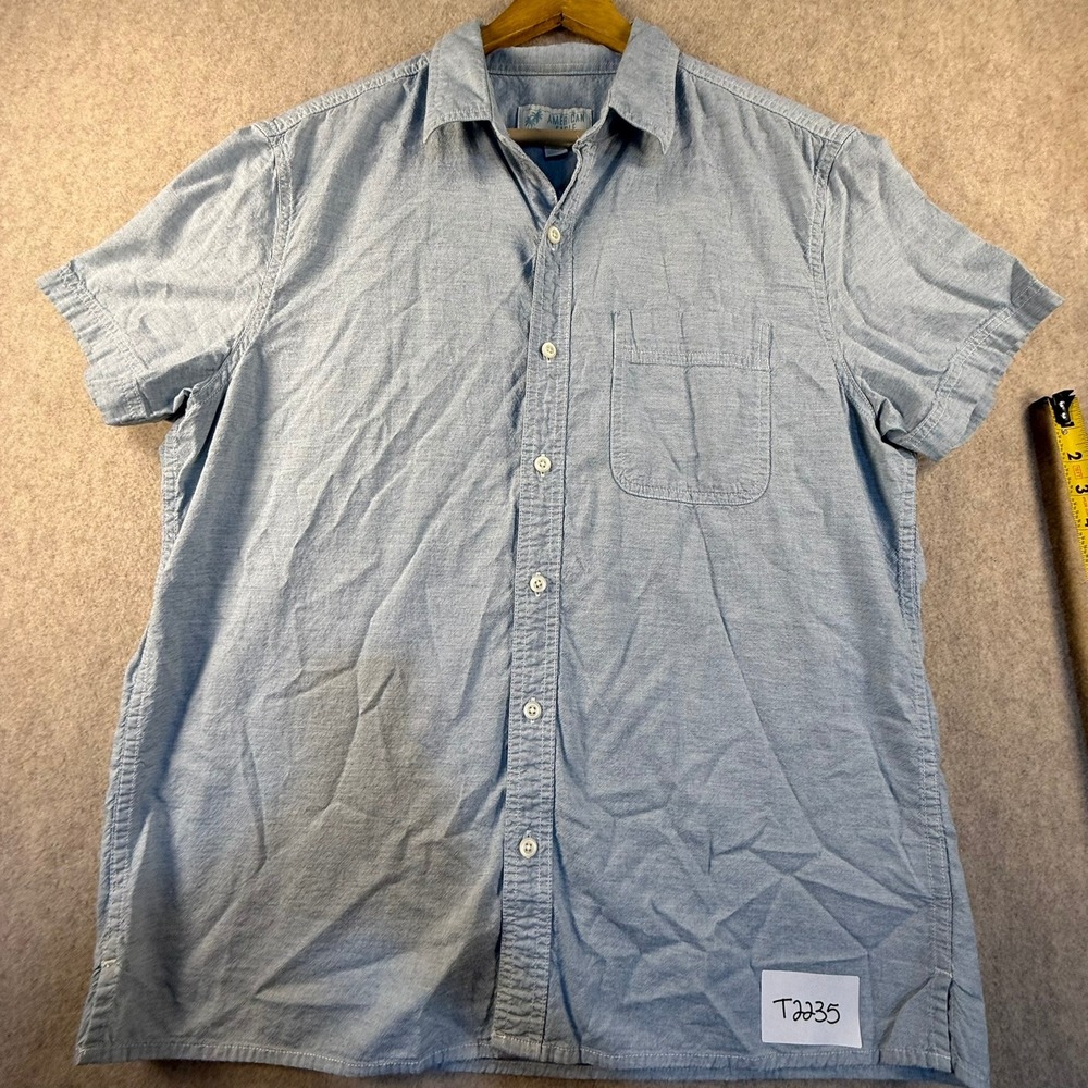 American Eagle Mens Short Sleeve Button Down Shirt Light Blue Large T2235